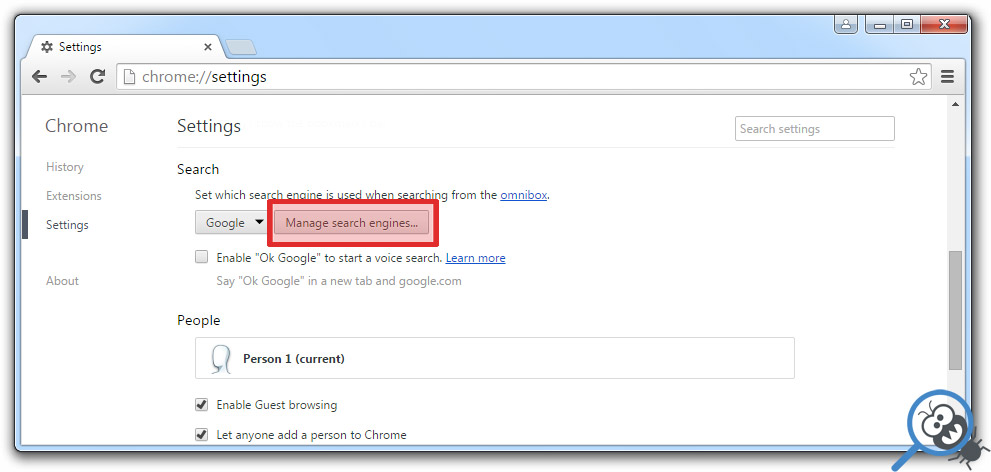 Remove Search.lunaticake.com from Google Chrome - Step 2.3