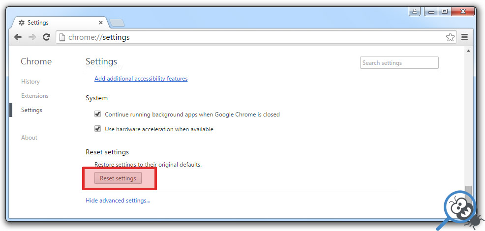 Remove Search.lexside.com from Google Chrome - Step 2.5